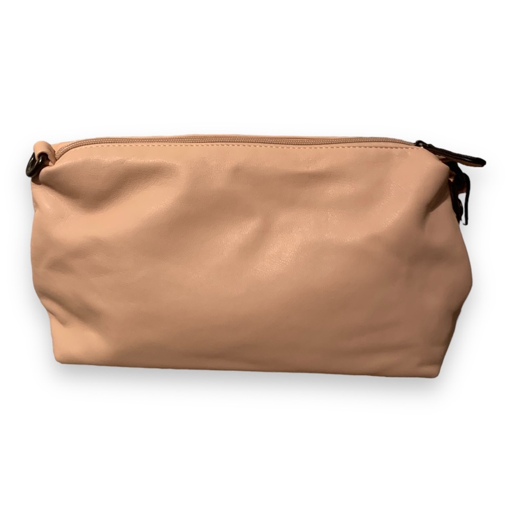 Faux Leather, Fully Lined Zippered Pouch in Blush Beige